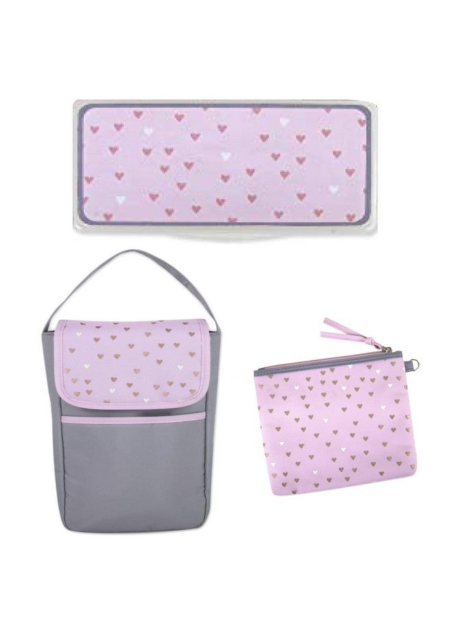 Baby Essentials Baby Essentials Diaper Bag Backpack 5 Piece Set with Sun, Moon, and Stars, Wipes Pocket, Stroller Straps, Dirty Diaper Pouch, Changing Pad (Grey/Pink Backpack) - Image 3