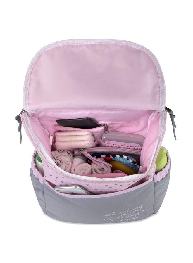 Baby Essentials Baby Essentials Diaper Bag Backpack 5 Piece Set with Sun, Moon, and Stars, Wipes Pocket, Stroller Straps, Dirty Diaper Pouch, Changing Pad (Grey/Pink Backpack) - Image 2