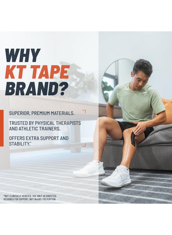كيه تي تيب شريط لاصق معزز KT Flex من KT - عبوة من 8 قطع، 10 بوصات. شرائط مقطوعة مسبقًا باللون الأسود - دعم فعال للركبتين الضعيفتين أو المصابتين، تطبيق شريطين، قابل للتهوية ومريح لمدة تصل إلى 3 أيام - Image 1