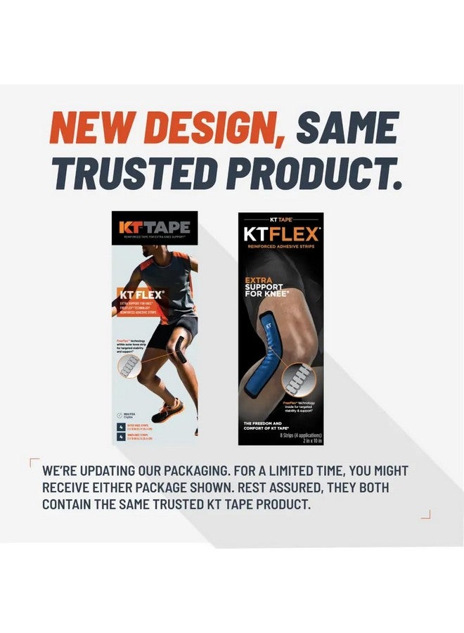 كيه تي تيب شريط لاصق معزز KT Flex من KT - عبوة من 8 قطع، 10 بوصات. شرائط مقطوعة مسبقًا باللون الأسود - دعم فعال للركبتين الضعيفتين أو المصابتين، تطبيق شريطين، قابل للتهوية ومريح لمدة تصل إلى 3 أيام - Image 2