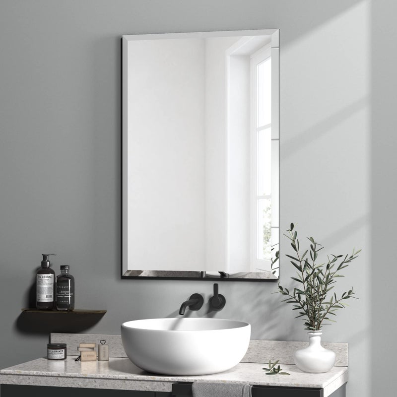 KOHROS 20x28 Inch Silver Frameless Metal Bathroom Mirror AntiRust Shatter Proof Hangs Horizontally or Vertically for Bathroom Vanity MirrorRoom
