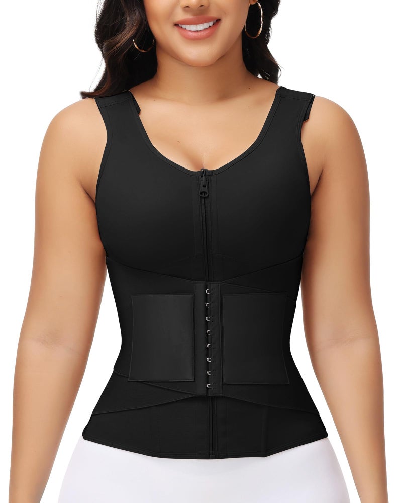 SHAPSHE Waist Trainer for Women Corset Shapewear Tummy Control Postpartum Waist Cincher Body Shaper Bra with Back Support Black - Image 1