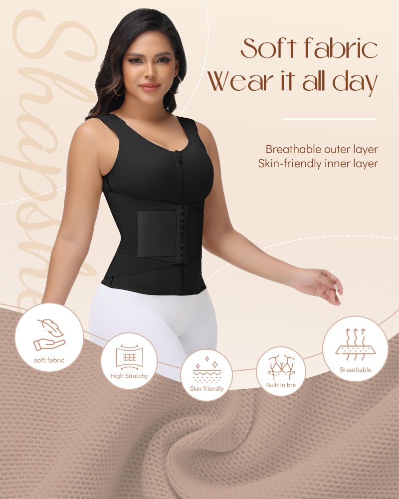 SHAPSHE Waist Trainer for Women Corset Shapewear Tummy Control Postpartum Waist Cincher Body Shaper Bra with Back Support Black - Image 5