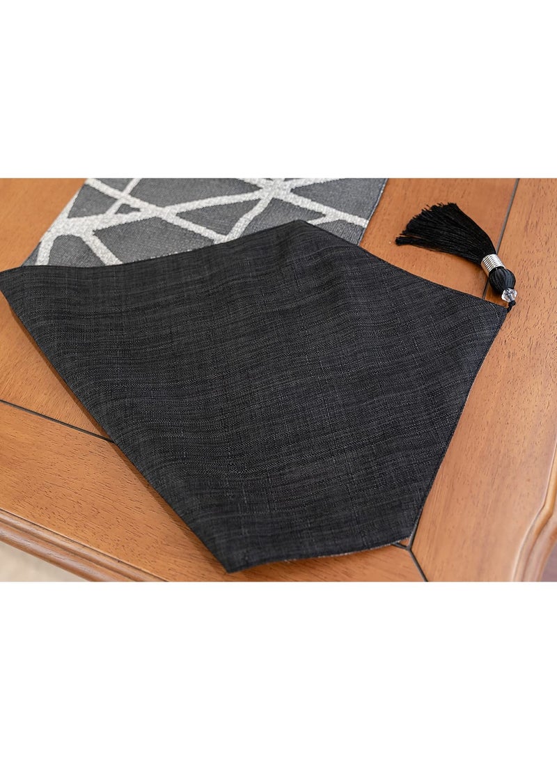 Table Runner, Long Modern Ab Side Table Runner, Linen Black and Grey Runner with Tassels, Modern Holiday Coffee Table Runner, 32.5, 180cm  - Image 2