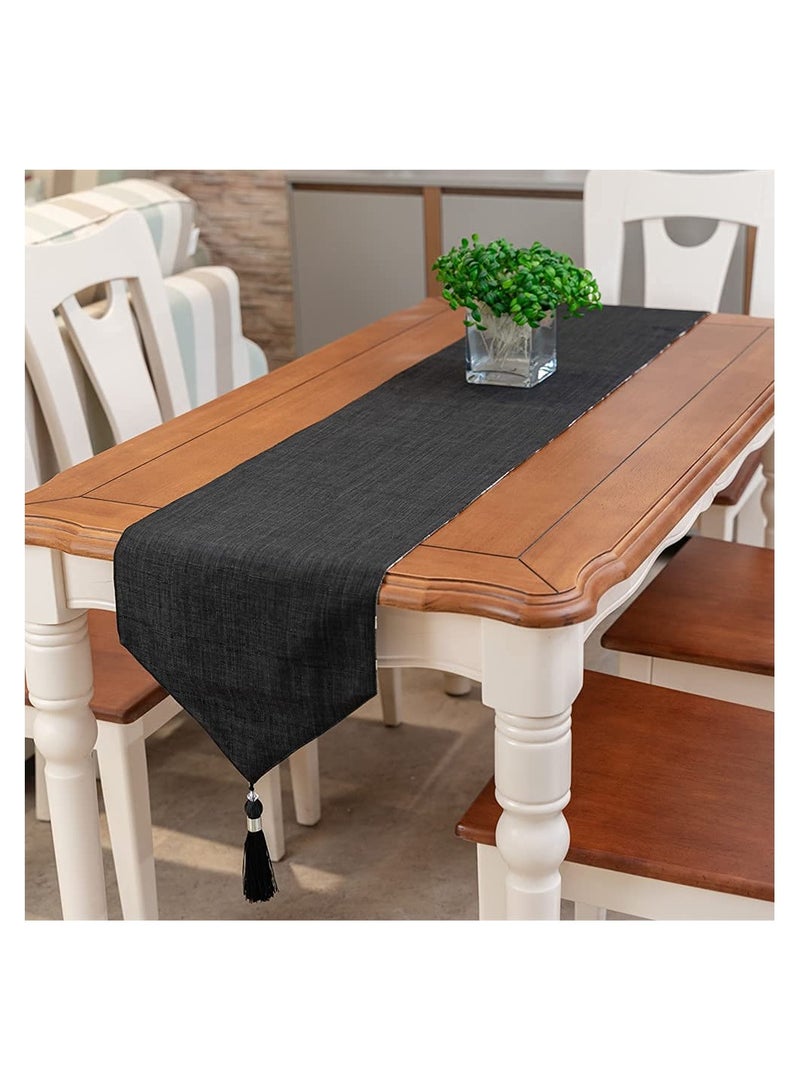 Table Runner, Long Modern Ab Side Table Runner, Linen Black and Grey Runner with Tassels, Modern Holiday Coffee Table Runner, 32.5, 180cm  - Image 5