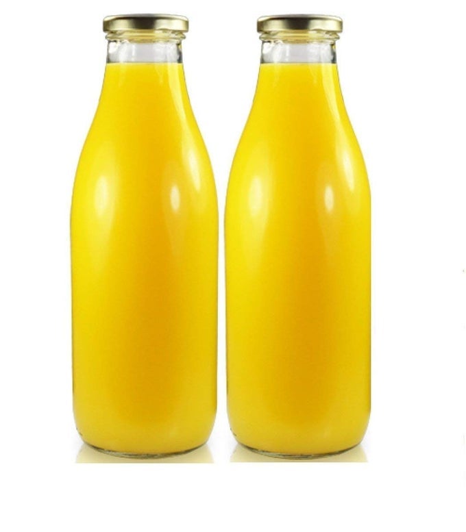 MILK GLASS BOTTLE WITH GOLDEN LID FOR MILK JUICE COCO MILK SHAKE WATER STORAGE RESTAURANT FRIDGE STORAGE FRIDGE BOTTLE GLASS BOTTLE 500 ML 2 PCS
