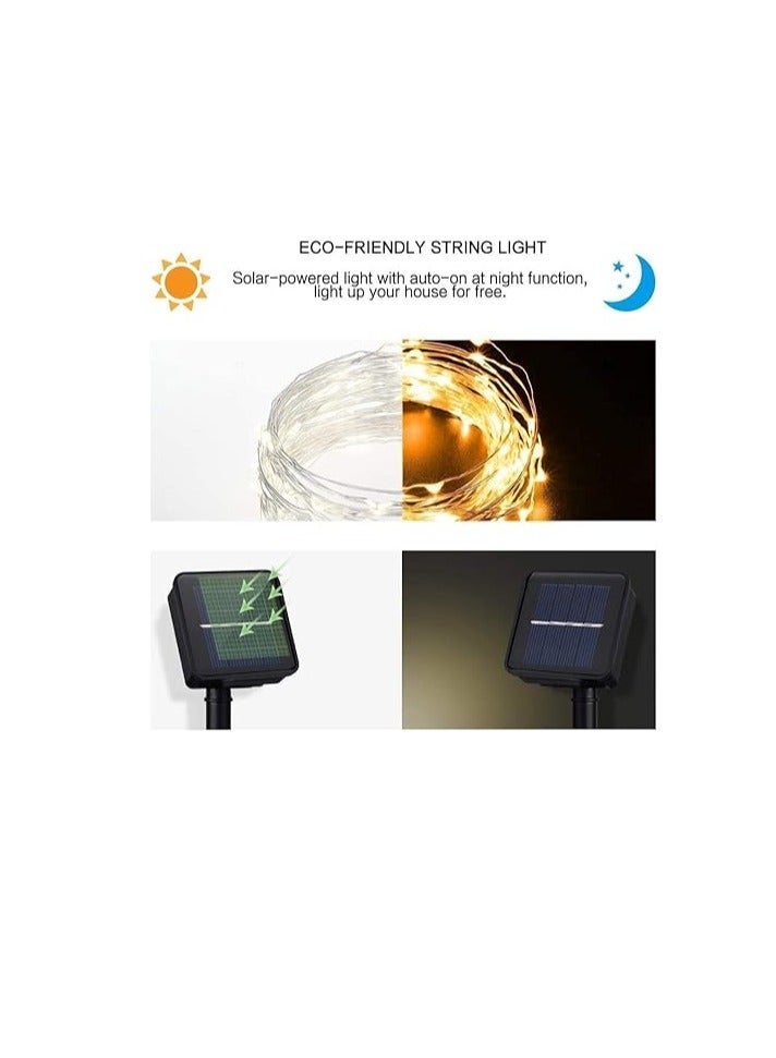 Wishlink Solar String Lights,Wishlink 2Pack 33ft 100LEDs Copper Wire Outdoor String Fairy Waterproof 8 Modes Solar Powered Fairy Lights for Home,Gardens, Patios,weddings and Parties Warm White - Image 2