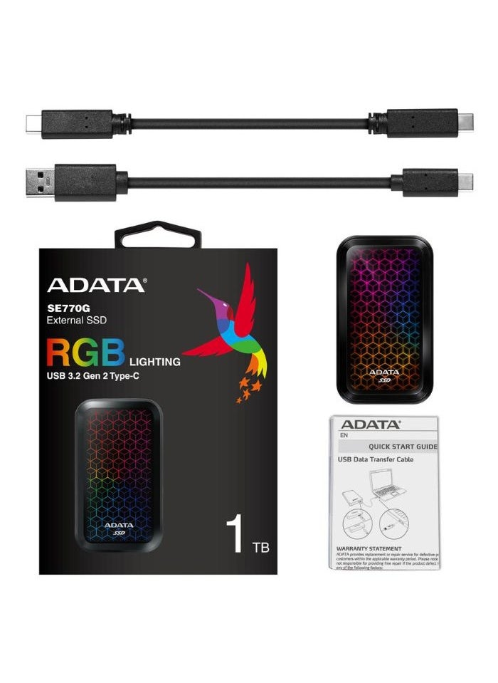 ADATA - SE770G RGB 1TB External SSD | Compatible with PS5 XBOX Portable Solid State Drive for Gaming USB3.2 Gen 2 Type-C - Image 1