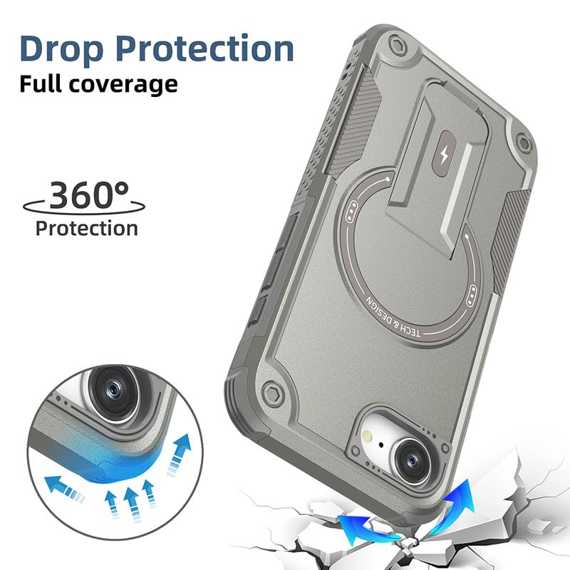 US LITE Back Cover for iPhone 16e with Portable Kickstand | Mag-Safe Compatible Magnetic Case | Shockproof Military Grade Protection | Extreme Protection Phone Cover – Grey - Image 3