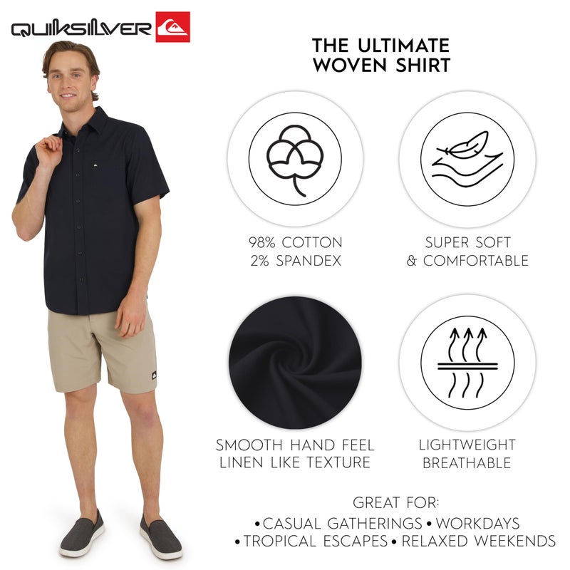 Quiksilver Men's Regular Fit Premium Cotton Woven Short Sleeve Button Up Casual Shirt, Eclipse, Medium - Image 3