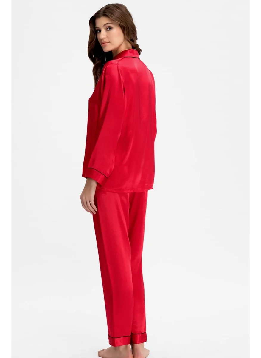 Ayyıldız 3926 Red Satin Pajama Set