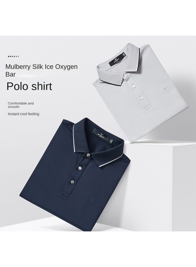 Septwolves Ice Oxygen Bar With Mulberry Silk】summer Casual Solid Color Short Sleeve Polo Shirt - Image 3