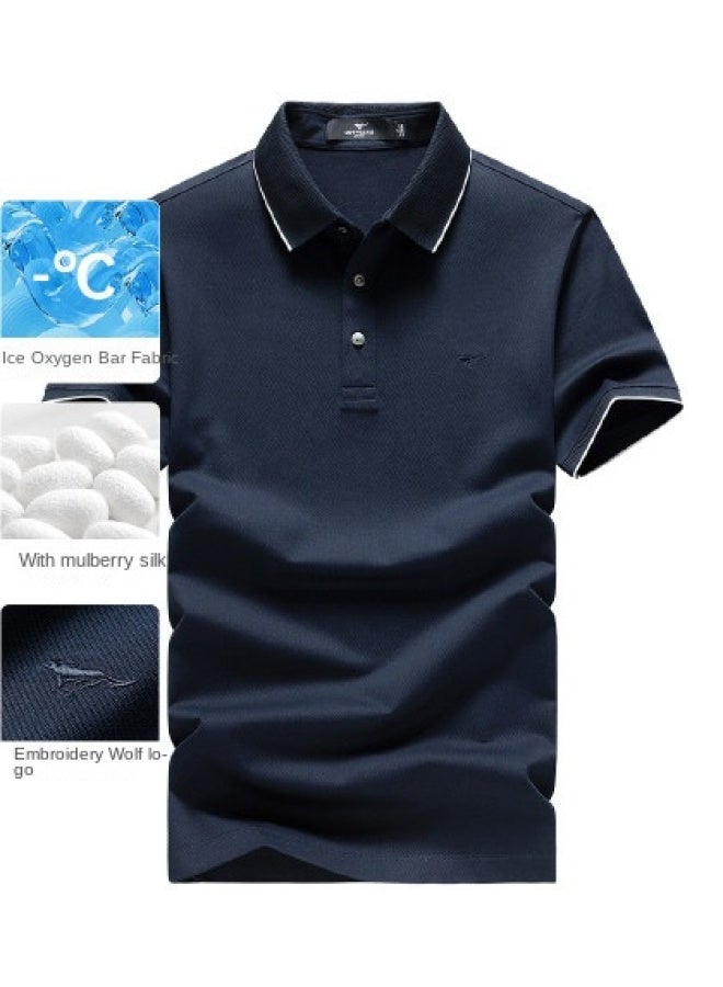 Septwolves Ice Oxygen Bar With Mulberry Silk】summer Casual Solid Color Short Sleeve Polo Shirt - Image 1