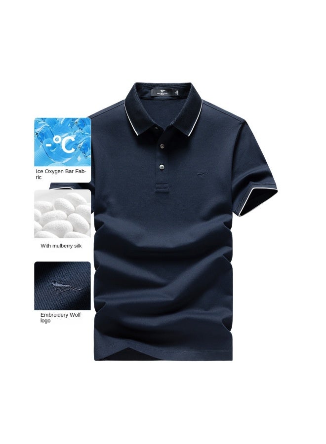 Septwolves Ice Oxygen Bar With Mulberry Silk】summer Casual Solid Color Short Sleeve Polo Shirt - Image 2