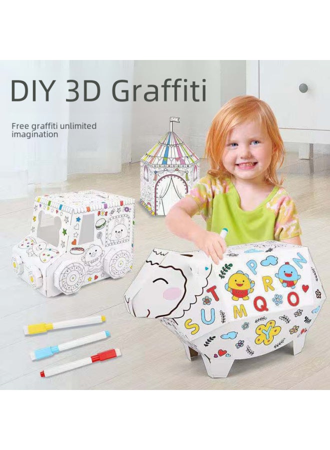 3D Three-dimensional Graffiti Assembled Carton Toys DIY Assembled Painting Painted Cartoon Car Model Boys And Girls Toys-Color:Z028 Candy Car - Image 2