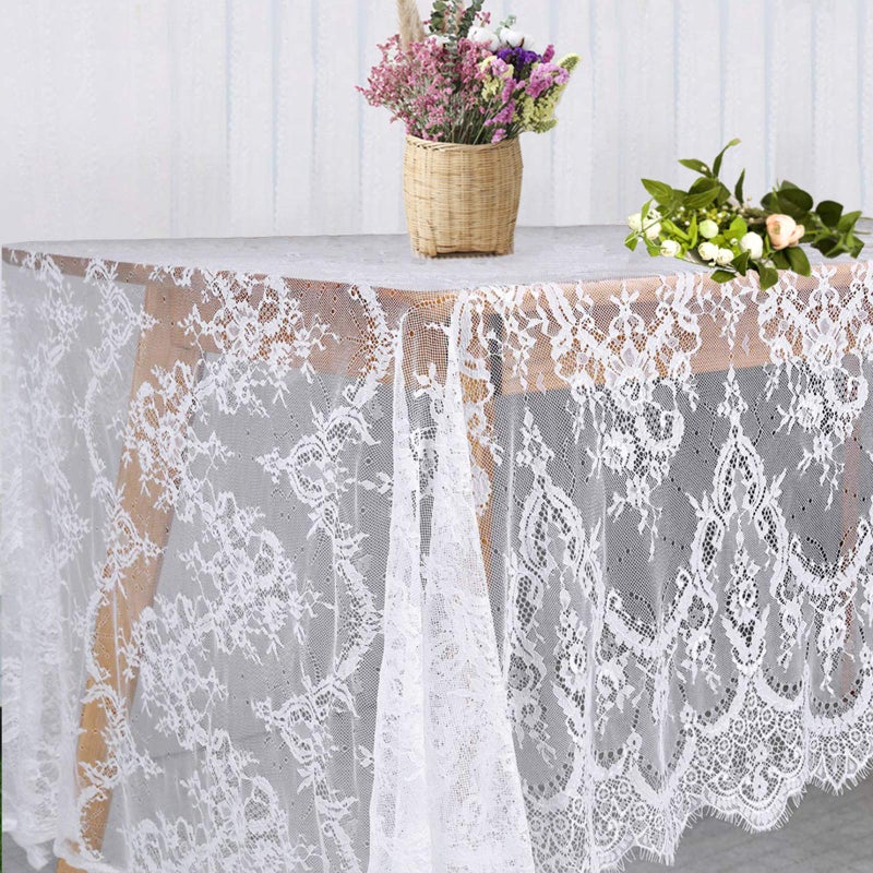Fowecelt White Lace Tablecloth 60 ? 120 Inch for Rustic Boho Wedding Bridal Shower Party Decoration  Classy Rectangle Overlay Long Vintage Embroidered Reception Table Cloth Decor - Image 1
