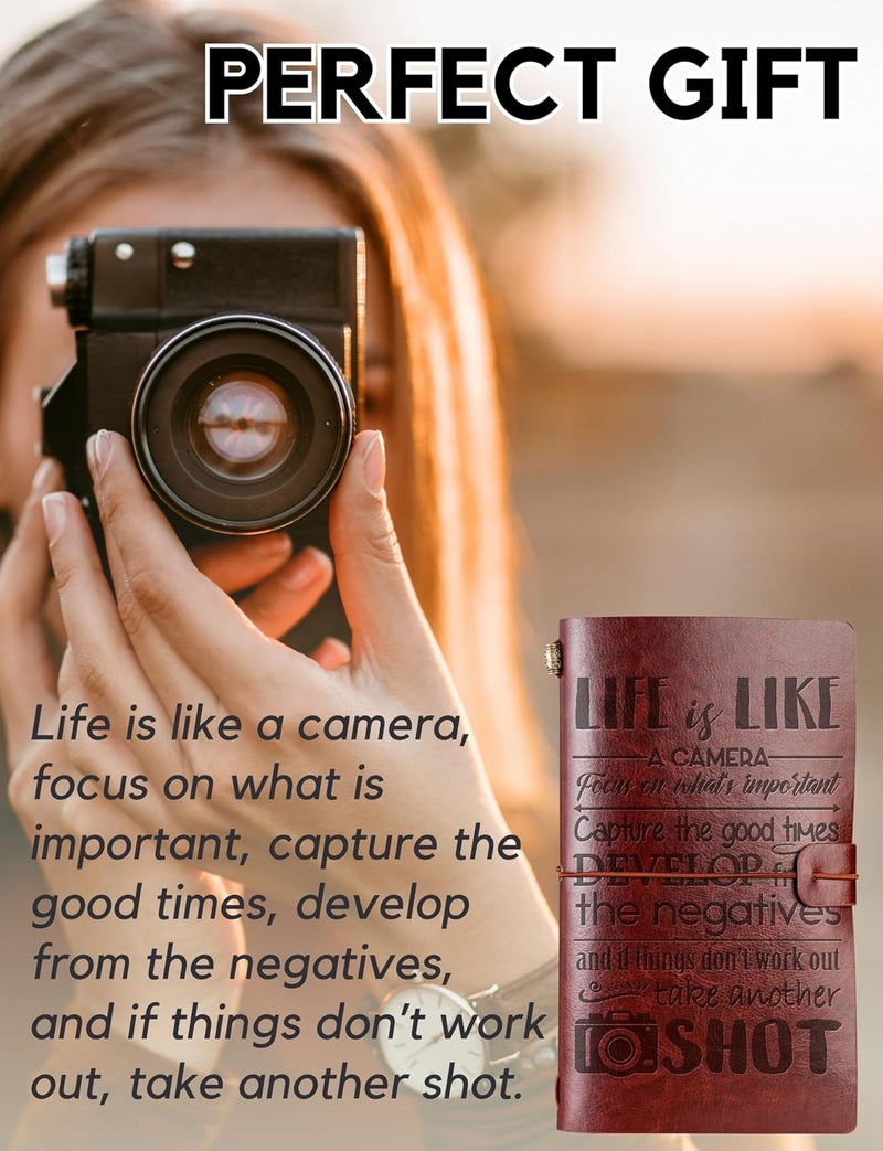 INNObeta Photographer Gifts Journal for Women Men Photography Gifts for Photographers Leather Embossed Refillable Notebook Sketchbook Travel Diary 7x5 Inches  Camera  - Image 2