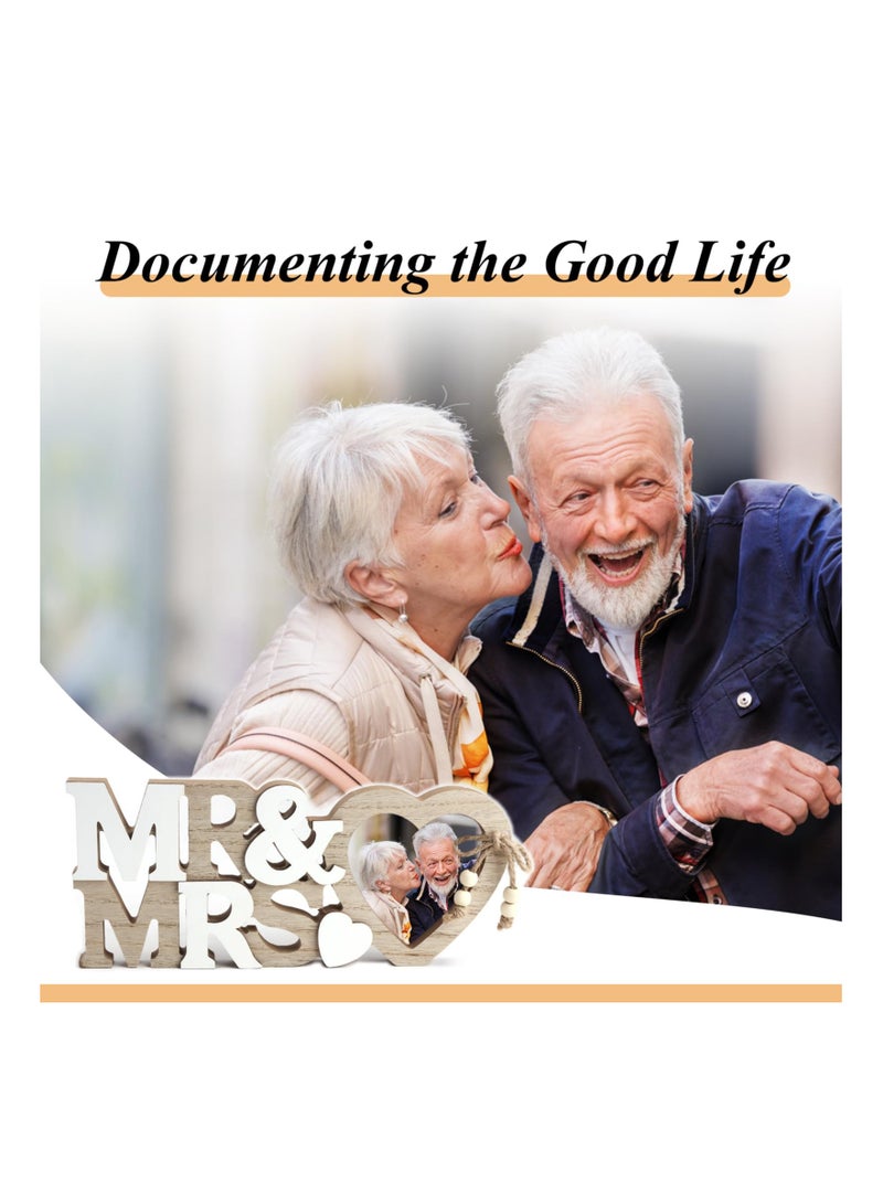 KASTWAVE إطار صور قلب للسيد والسيدة، إطار صور خشبي مخصص للأزواج، إطارات رومانسية، زينة الزفاف هدايا للعروسين عرض الصور لحديثي الزواج الذكرى السنوية - Image 5