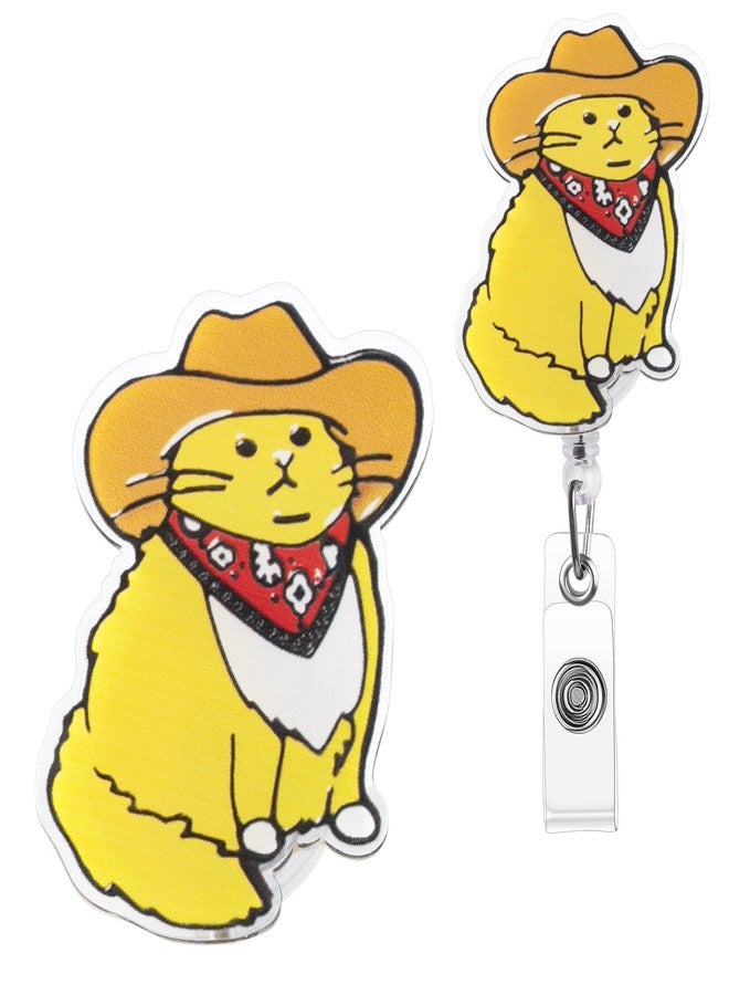 ITOKEY Cowboy Cat Badge Reel, Funny Badge Holder, Cute Nurse Name Tag with Retractable Clip, Medical Worker ID Card Holders, Pediatric Nursing Accessories for Nurse Doctor Student Teacher Office - Image 1