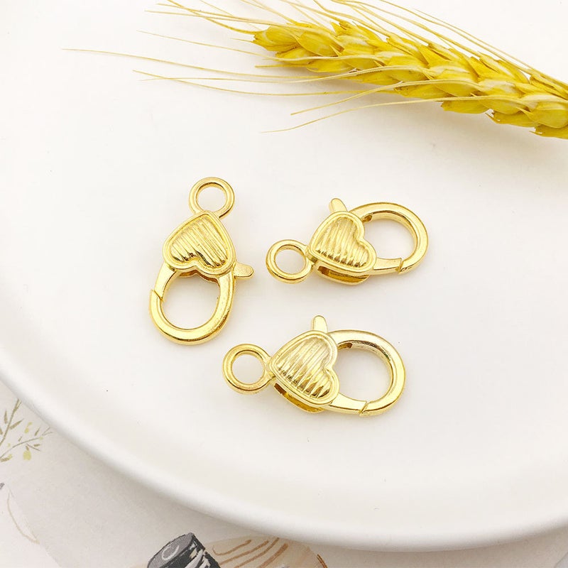 Heart-Shaped Lobster Clasp DIY Keychain Accessory Gold twill 14x26mm-13005 