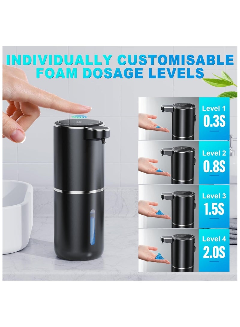 NANAO موزع صابون تلقائي، 380 مل، تركيب كهربائي على الحائط، موزع صابون تلقائي بدون تلامس، قابل لإعادة الشحن عبر USB مع مستشعر حركة بالأشعة تحت الحمراء للحمام، المطبخ، المكتب، أسود - Image 4