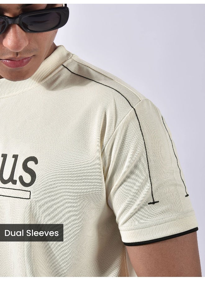 Beyoung White HD Embroidered Dual Sleeves T-Shirt  - Image 4