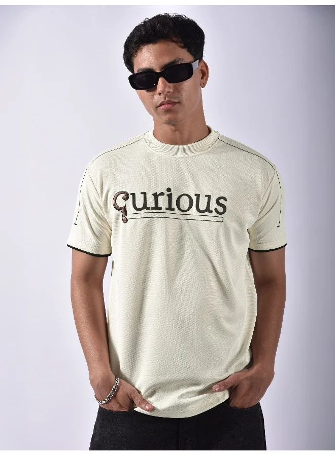 Beyoung White HD Embroidered Dual Sleeves T-Shirt