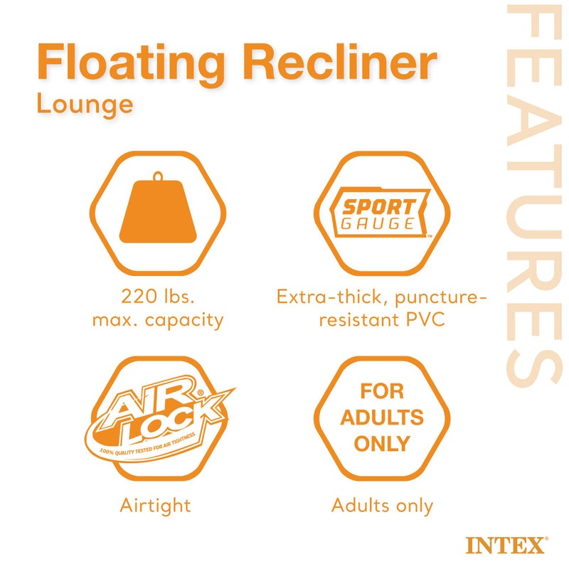 Intex Inflatable Lounge Pool Recliner Lounger Chair with Cup Holders - Heavy-Duty Float Raft for Adults, 220 Lb Capacity Large Floating Tanning Chair - Image 1