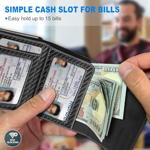 miyozi Wallet for Men,with Cash Pocket 2 ID Window 9-13 Cards,Metal Case Smart Slim Pop Up Credit Card Holder Flip with Magnetic Closure RFID Blocking Trifold wallet with Gift Box - Image 4