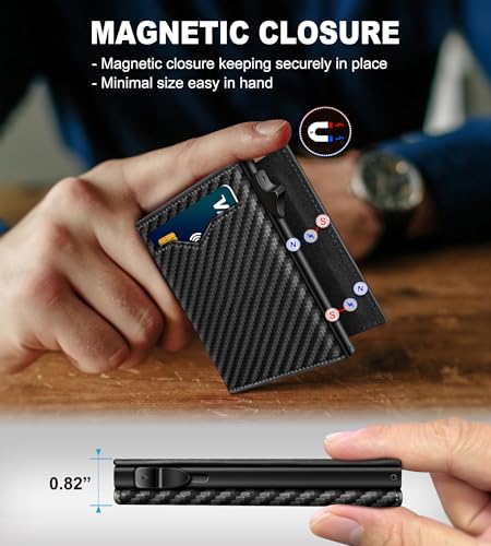 miyozi Wallet for Men,with Cash Pocket 2 ID Window 9-13 Cards,Metal Case Smart Slim Pop Up Credit Card Holder Flip with Magnetic Closure RFID Blocking Trifold wallet with Gift Box - Image 3