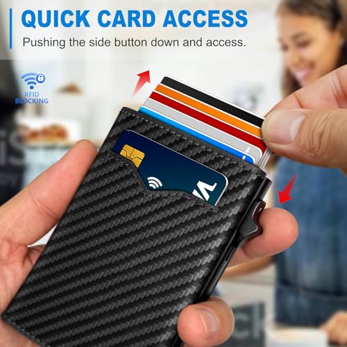 miyozi Wallet for Men,with Cash Pocket 2 ID Window 9-13 Cards,Metal Case Smart Slim Pop Up Credit Card Holder Flip with Magnetic Closure RFID Blocking Trifold wallet with Gift Box - Image 5