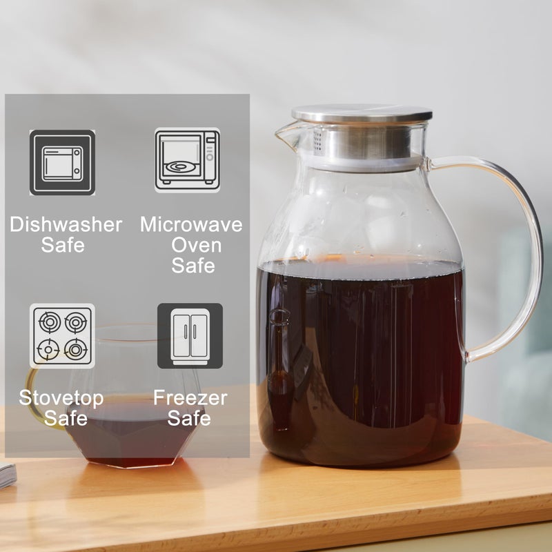Karafu 68 Oz/2 Liter Glass Pitcher with Lid, Heat Resistant Water Jug for Hot/Cold Water, Ice tea and Juice Beverage - Image 3