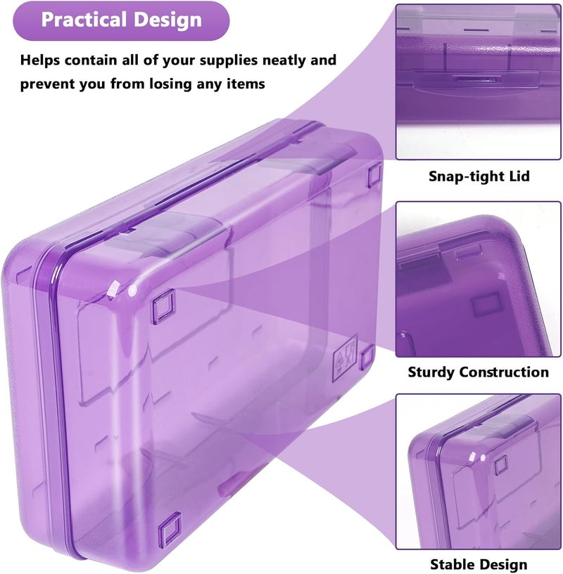 صندوق أقلام بلاستيكي ملون، حافظة أقلام كبيرة السعة، صناديق أقلام للكبار، صندوق تخزين صلب لأقلام التلوين لمستلزمات المكتب، بنفسجي شفاف، 1 قطعة (عبوة من 1)، عصري - Image 4