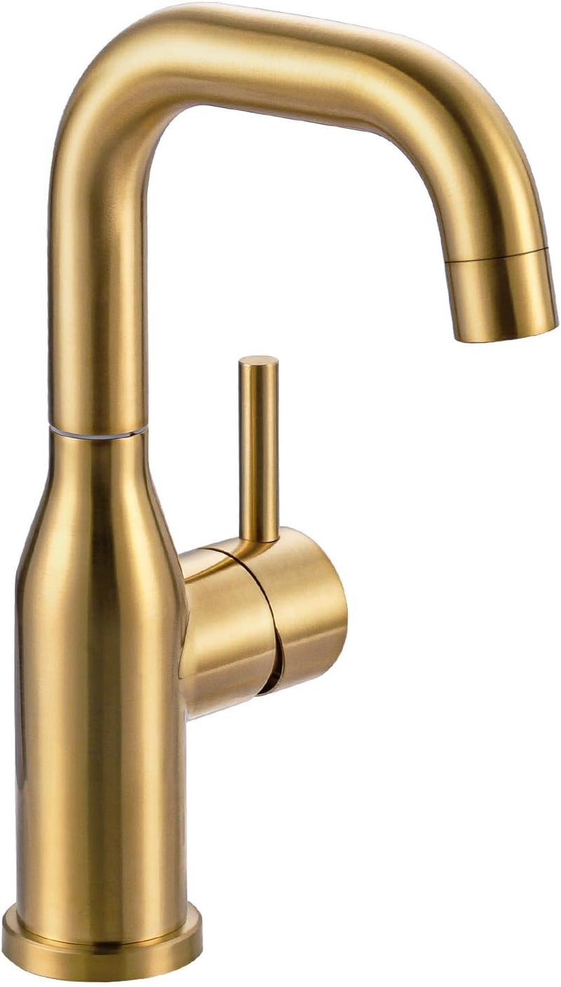Arcora Bar Sink Faucet Single Hole: Brushed Gold Wet Bar Faucets - Prep Sink Faucet 360 Swivel - Small Kitchen Bathroom Faucet with cUPC Supply Lines - Image 1