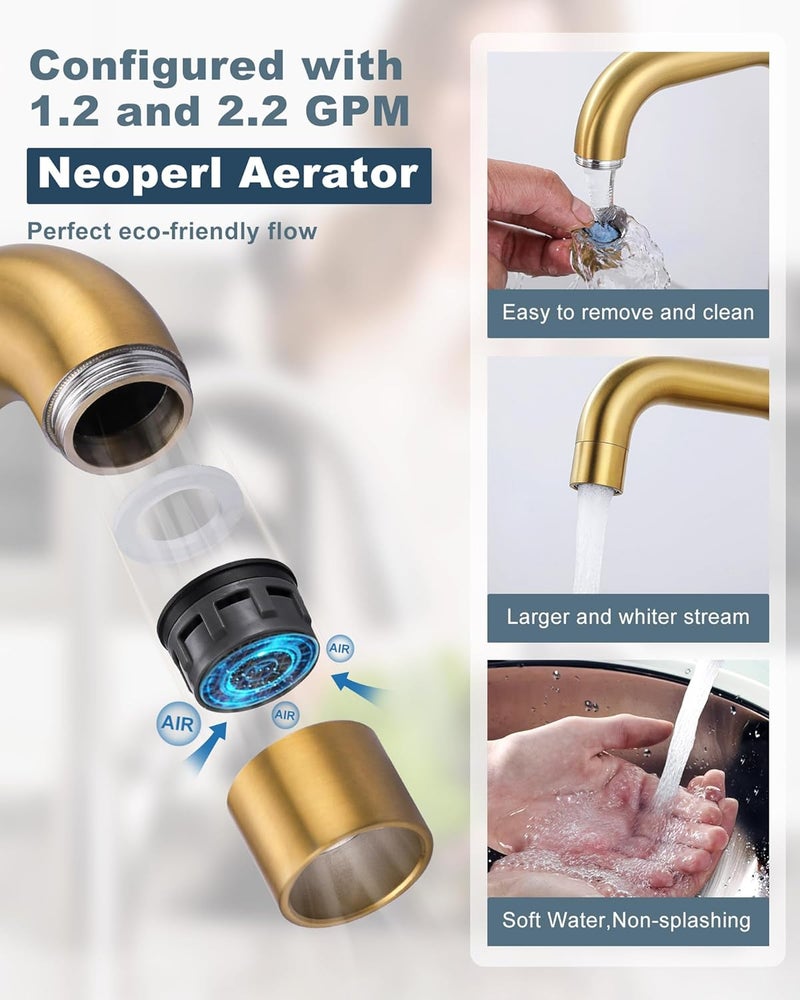 Arcora Bar Sink Faucet Single Hole: Brushed Gold Wet Bar Faucets - Prep Sink Faucet 360 Swivel - Small Kitchen Bathroom Faucet with cUPC Supply Lines - Image 4