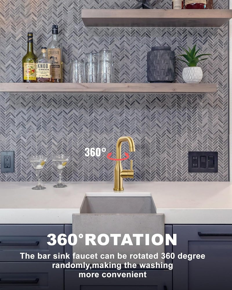 Arcora Bar Sink Faucet Single Hole: Brushed Gold Wet Bar Faucets - Prep Sink Faucet 360 Swivel - Small Kitchen Bathroom Faucet with cUPC Supply Lines - Image 2