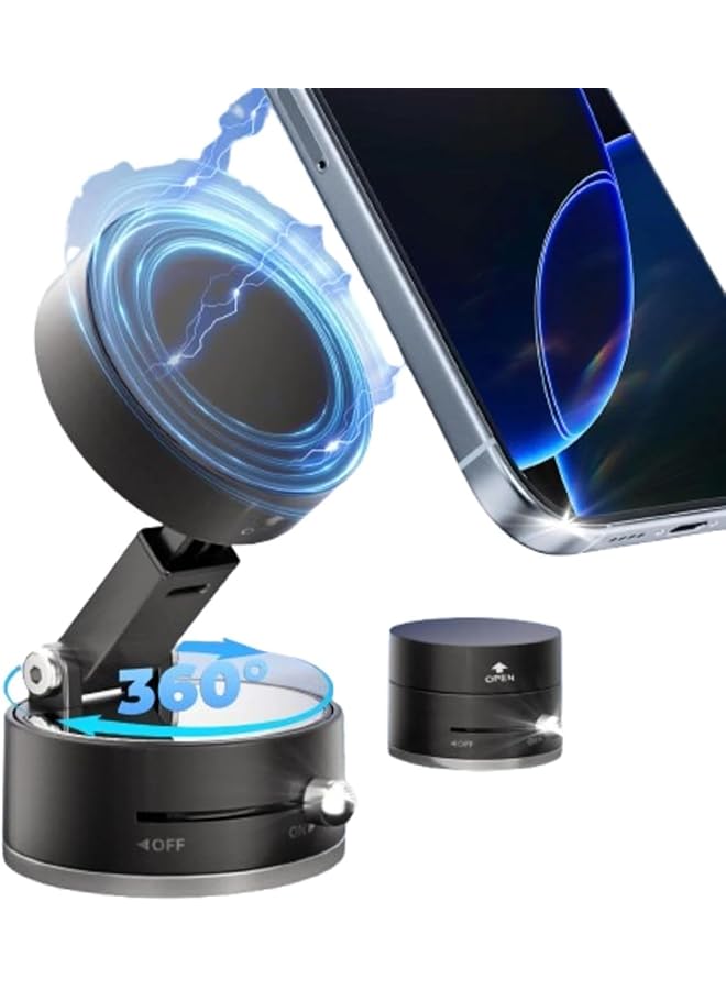 Green Tiger Magnetic Car Phone Holder 360° Rotatable Strong Suction Cup Hands-Free Mobile Stand Universal for iPhone & Samsung Dashboard & Windshield Mount Durable Zinc Alloy Anti-Slip Desi - Black