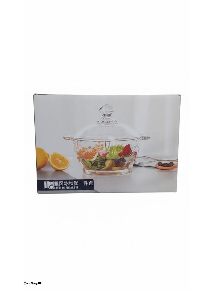 Glass Casserole with Lid - Clear Glass Serving Bowl with Crystal Knob