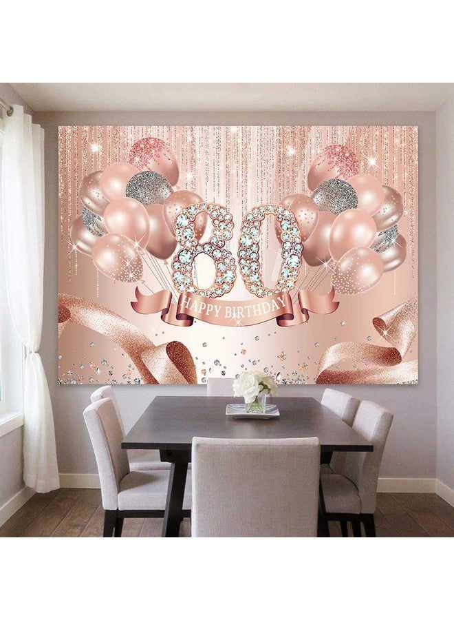 sensfun Rose Gold 80Th Birthday Backdrop For Women Sparkle Pink Balloons Photography Background Diamonds Happy 80Th Birthday Party Decorations Supplies Cake Table Banner Photo Booth Props 7X5Ft - Image 4