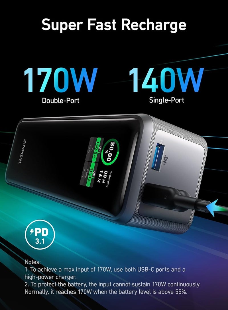 Anker Prime Power Bank 250W, 3-Port Portable Charger, Smart App, Compatible with iPhone 14 or 13 Series, Samsung, Dell, AirPods, and More Charging Base Not Included - Image 4