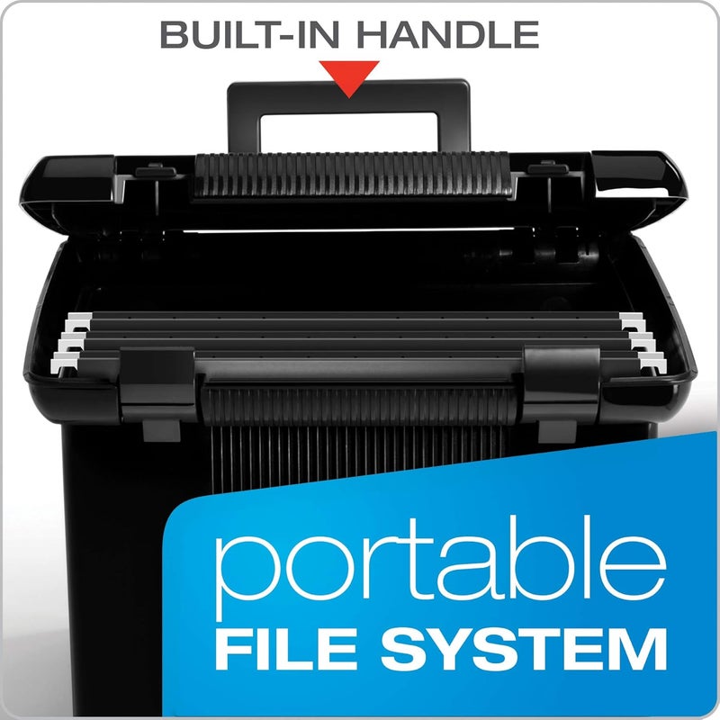 Pendaflex Portable File Box with File Rails, Simple Document Storage, File Bin for Home and Office, Hinged Lid with Double Latch Closure, Black, 3 Black Letter Size Hanging Folders Included (41742AMZ) - Image 2