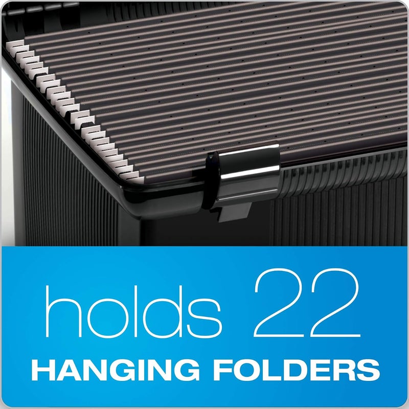Pendaflex Portable File Box with File Rails, Simple Document Storage, File Bin for Home and Office, Hinged Lid with Double Latch Closure, Black, 3 Black Letter Size Hanging Folders Included (41742AMZ) - Image 4
