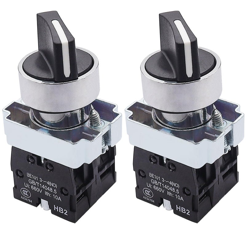 TWTADE / 2Pcs 22mm Selector Switch 2 NO 3 - Positions Maintained Latching Rotary Selector Switch 440V 10A XB2-20X/31-HB2-BD33 - Image 1