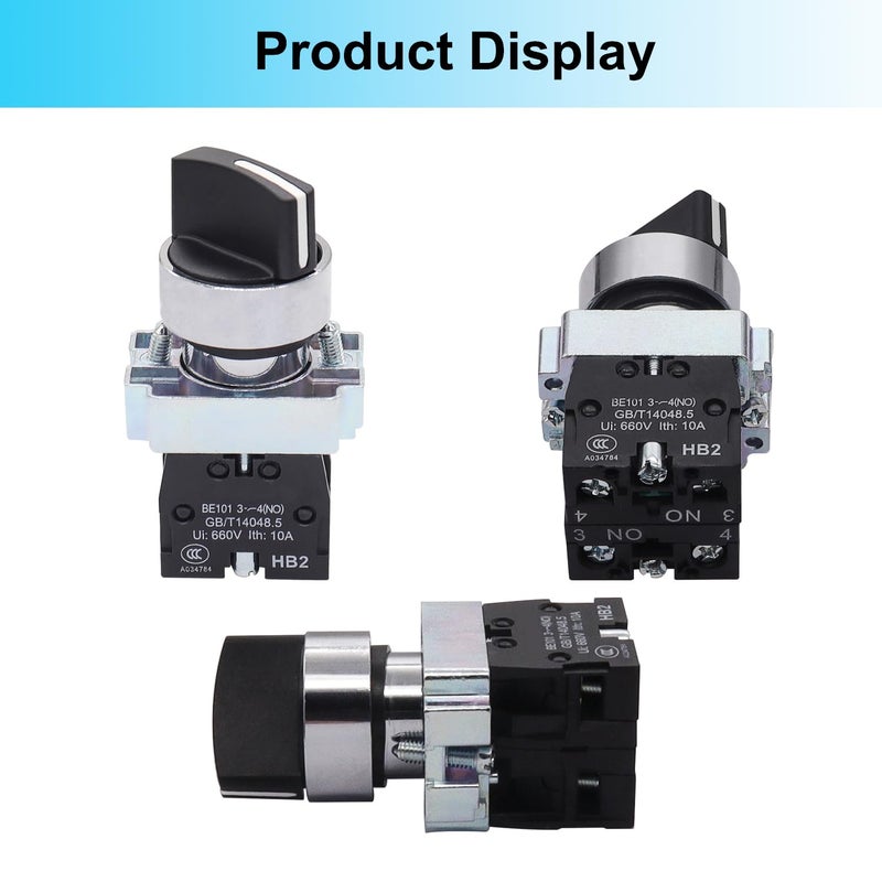 TWTADE / 2Pcs 22mm Selector Switch 2 NO 3 - Positions Maintained Latching Rotary Selector Switch 440V 10A XB2-20X/31-HB2-BD33 - Image 5