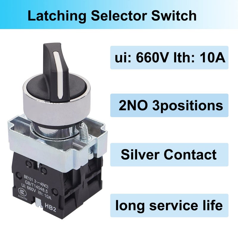 TWTADE / 2Pcs 22mm Selector Switch 2 NO 3 - Positions Maintained Latching Rotary Selector Switch 440V 10A XB2-20X/31-HB2-BD33 - Image 2