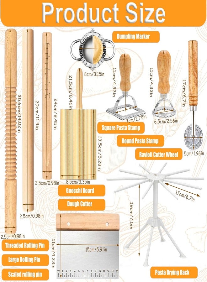 Eyskutvjc 10pcs Pasta Making Tools, Wood Pasta Making Kit with Pasta Drying Rack,Rolling Pins,Gnocchi Board,Dough Cutter,Ravioli Cutter,Pasta Stamps,Making Dumplings .Pasta Making Accessories for Home - Image 2