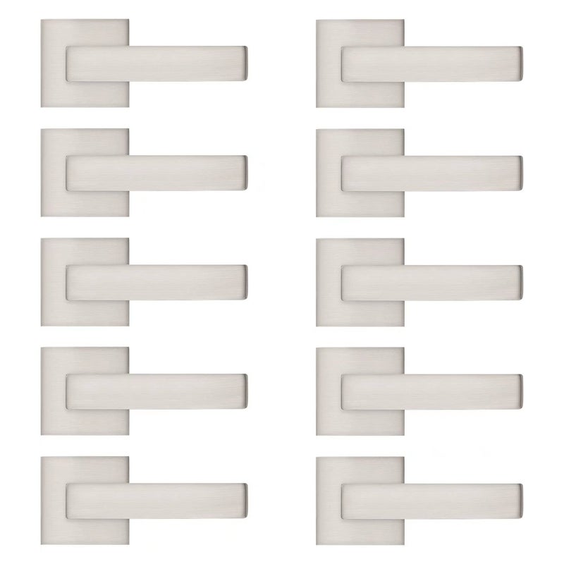 Probrico [Pack Of 10 Door Lever Dummy Lever Door Handle For Closets French Doors,Square Dummy Door Lever,Non-Turning Single Side Pull With Satin Nickel Finish,Easy Installation Pull Only Lever Set - Image 1
