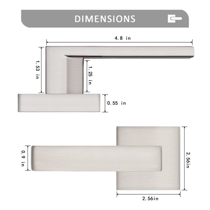 Probrico [Pack Of 10 Door Lever Dummy Lever Door Handle For Closets French Doors,Square Dummy Door Lever,Non-Turning Single Side Pull With Satin Nickel Finish,Easy Installation Pull Only Lever Set - Image 4