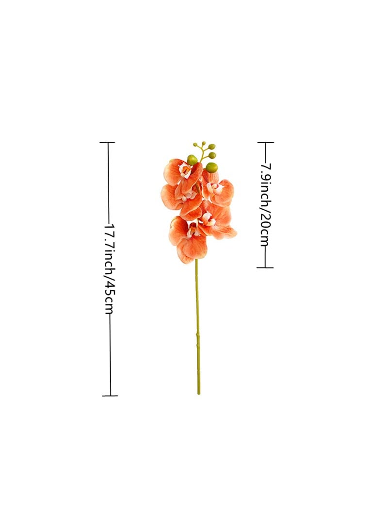 Dodxiaobeul DODXIAOBEUL 4-Pack Artificial Flowers Real Touch Latex Phalaenopsis 17.7inch Artificial Orchid Stem Bouquets for Wedding Party Home Garden Decor Orange  - Image 2