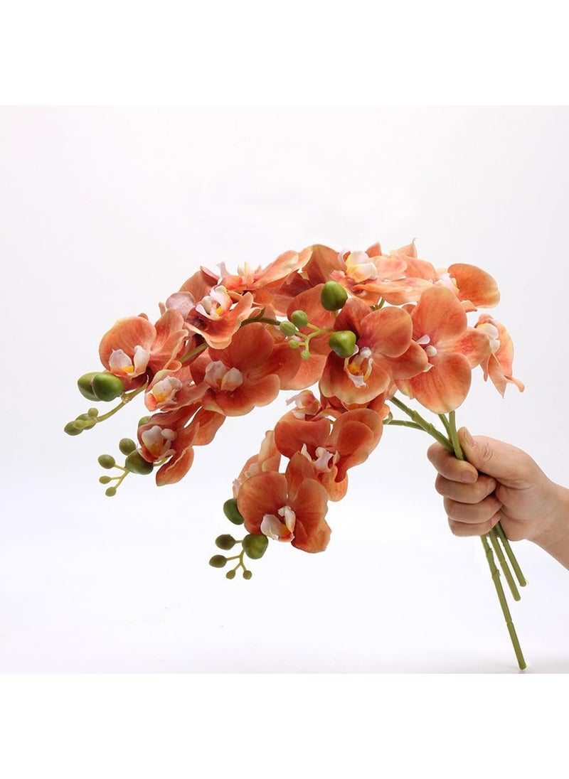 Dodxiaobeul DODXIAOBEUL 4-Pack Artificial Flowers Real Touch Latex Phalaenopsis 17.7inch Artificial Orchid Stem Bouquets for Wedding Party Home Garden Decor Orange  - Image 1